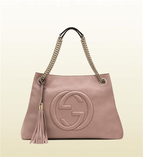 gucci light pink leather zip top pouch|Gucci shoulder bag.